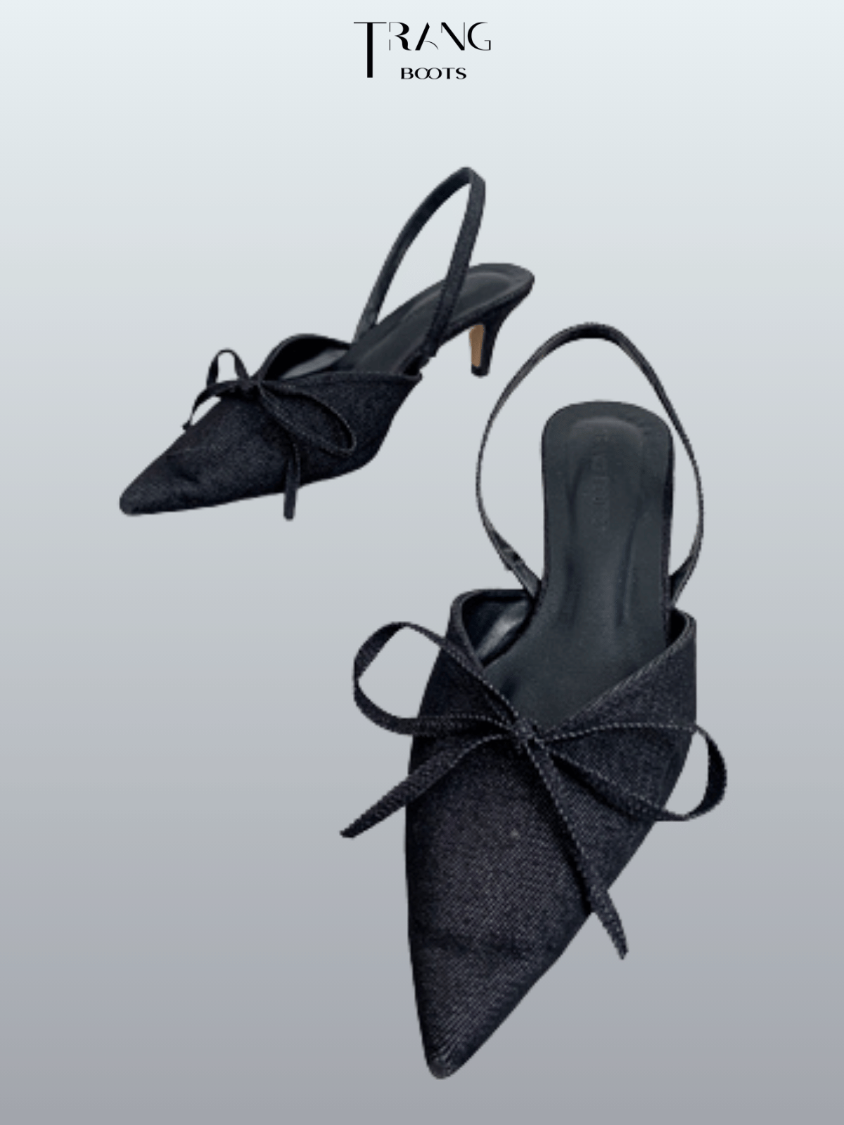 GIÀY SANDAL NỮ MŨI NHỌN ĐÍNH NƠ BOW DENIM ĐEN