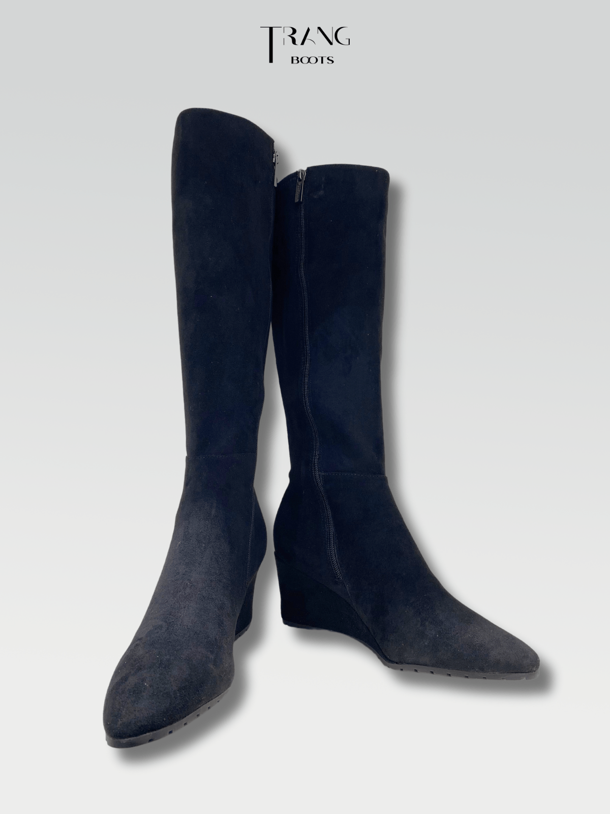 LEATHER KNEE BOOTS BLACK - KNEE BOOTS DA LỘN ĐẾ XUỒNG MÀU ĐEN