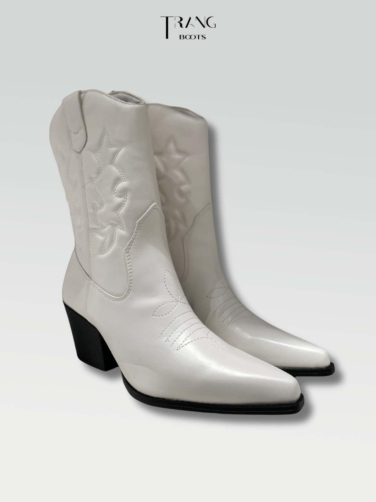LEATHER COWBOY BOOTS WHITE - BOOTS CAO BỒI DA MỜ MÀU TRẮNG