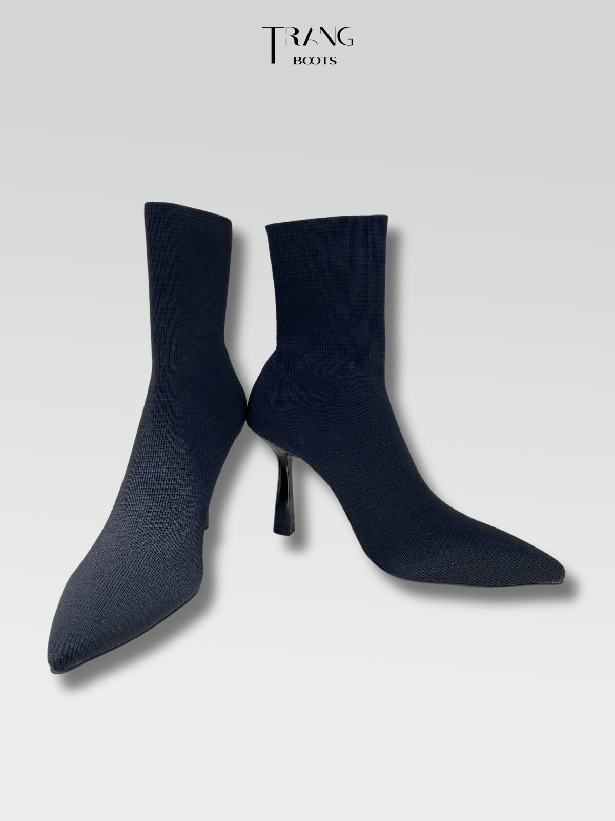 SOCK BOOTS WOOL HIGH HEELS BOOTS BLACK - SOCK BOOTS THUN LEN MŨI NHỌN BLACK