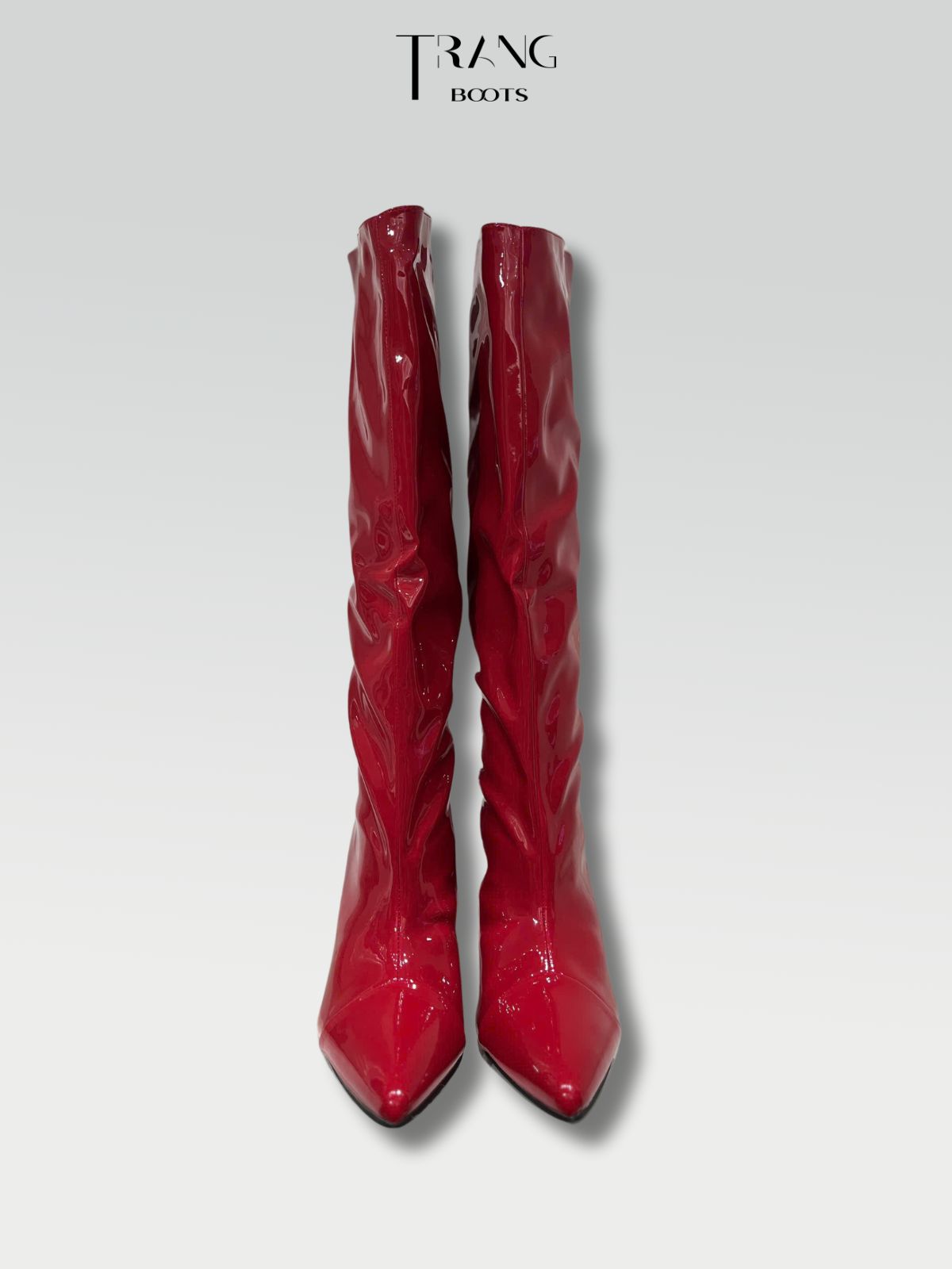 KNEE BOOTS DA BÓNG ỐNG ĐỨNG GÓT NHỌN MÀU TRẮNG