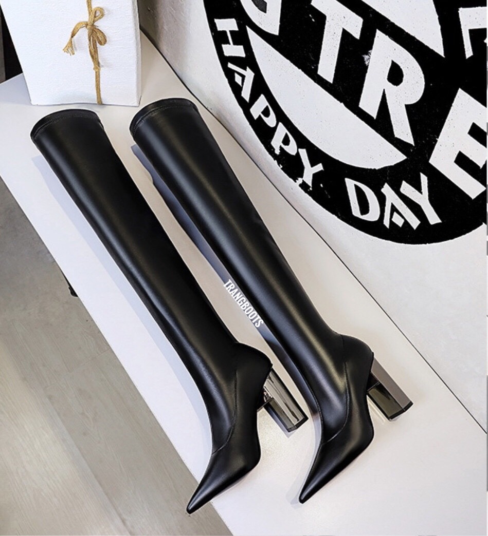 OVER KNEE BOOTS DA MỜ GÓT BẠC