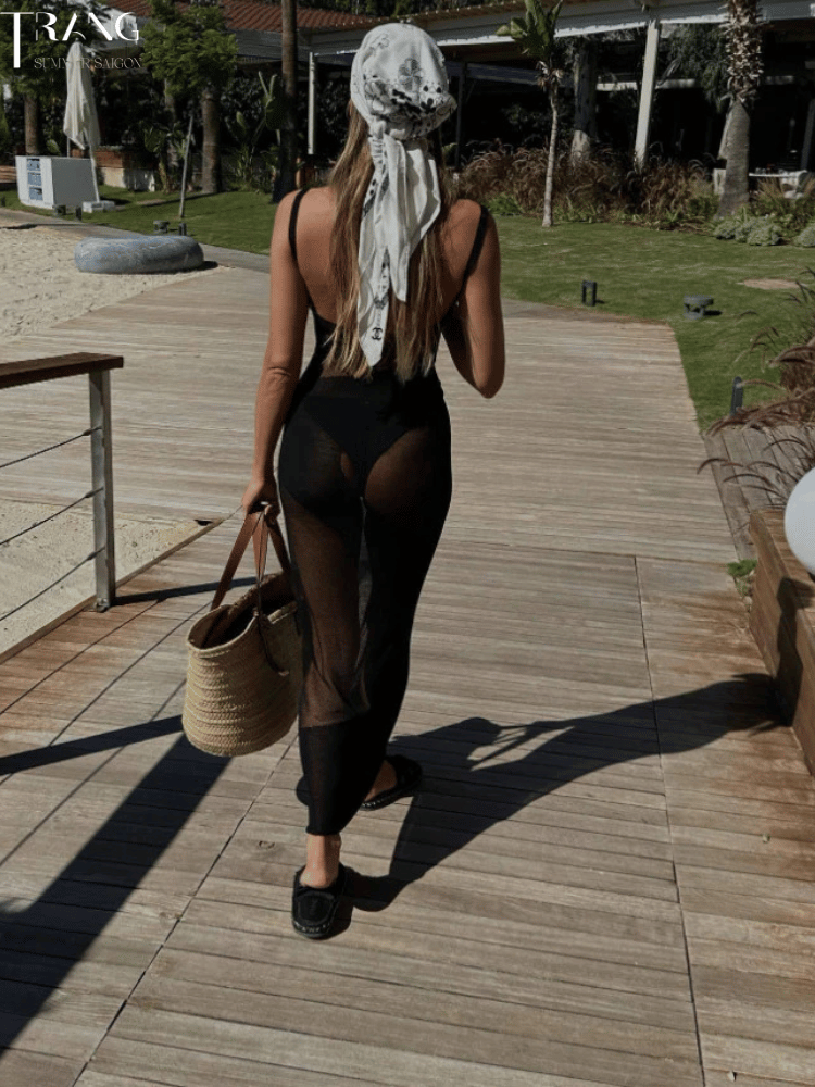 ĐẦM ÔM DÁNG DÀI HAI DÂY HỞ LƯNG LƯỚI