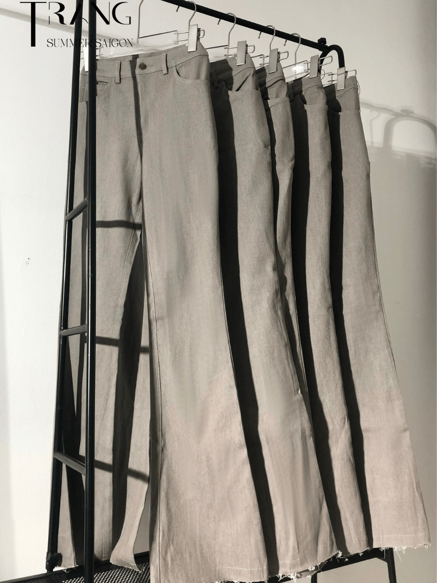 SET ÁO SƠ MI COTTON MONA + QUẦN JEANS ỐNG LOE XÁM