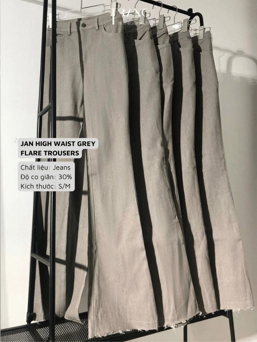 JAN HIGH WAIST GREY FLARE TROUSERS - QUẦN JEANS JAN XÁM ỐNG LOE LƯNG CAO CO GIÃN