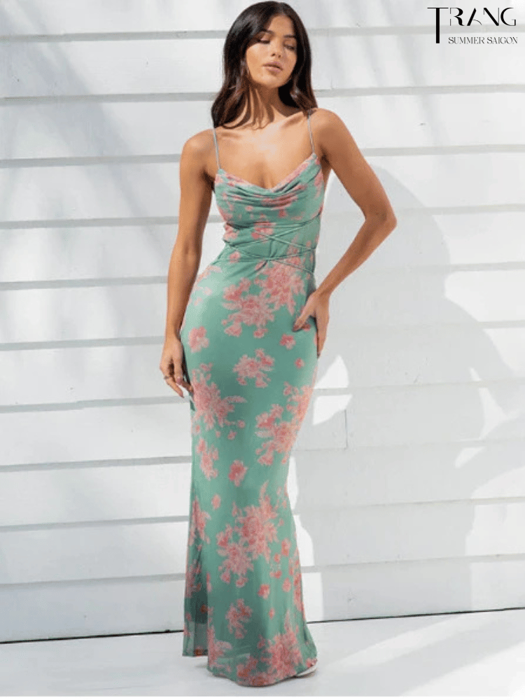 ĐẦM HAI DÂY DÁNG DÀI ÔM BODY HOA THỜI TRANG MÙA HÈ