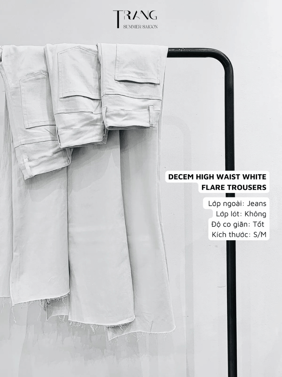 DECEM HIGH WAIST WHITE FLARE TROUSERS - QUẦN JEANS ỐNG LOE LƯNG CAO CO GIÃN