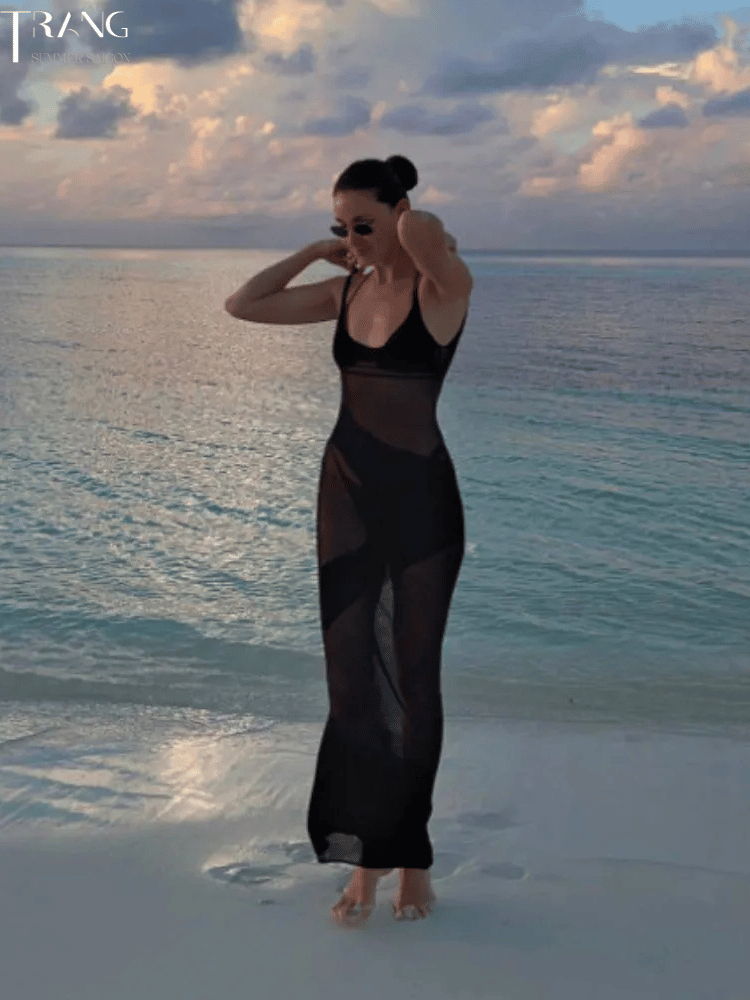 ĐẦM ÔM DÁNG DÀI HAI DÂY HỞ LƯNG LƯỚI