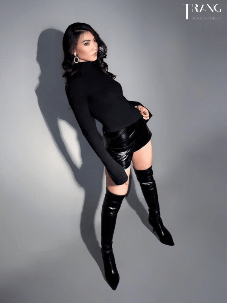 SET QUẦN DA ÁO CỔ LỌ