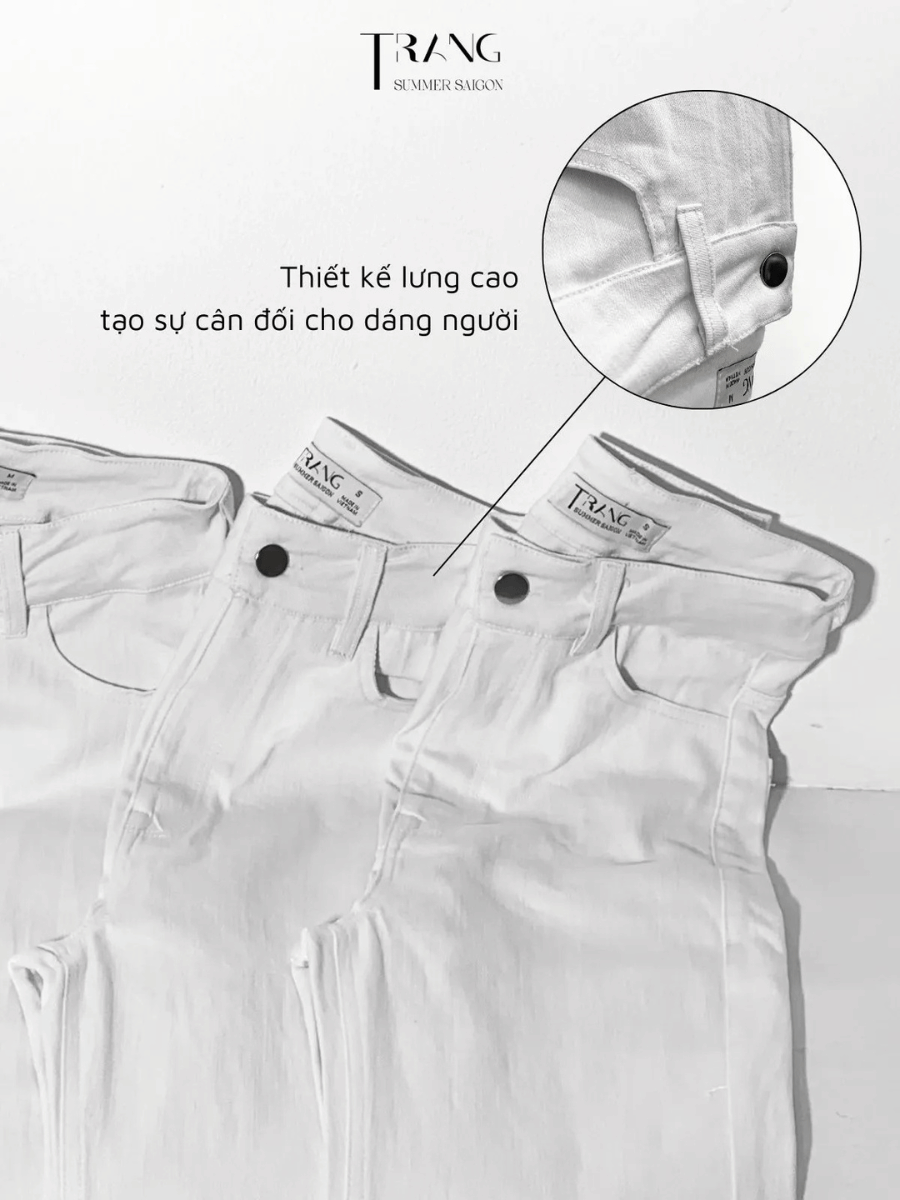 DECEM HIGH WAIST WHITE FLARE TROUSERS - QUẦN JEANS ỐNG LOE LƯNG CAO CO GIÃN