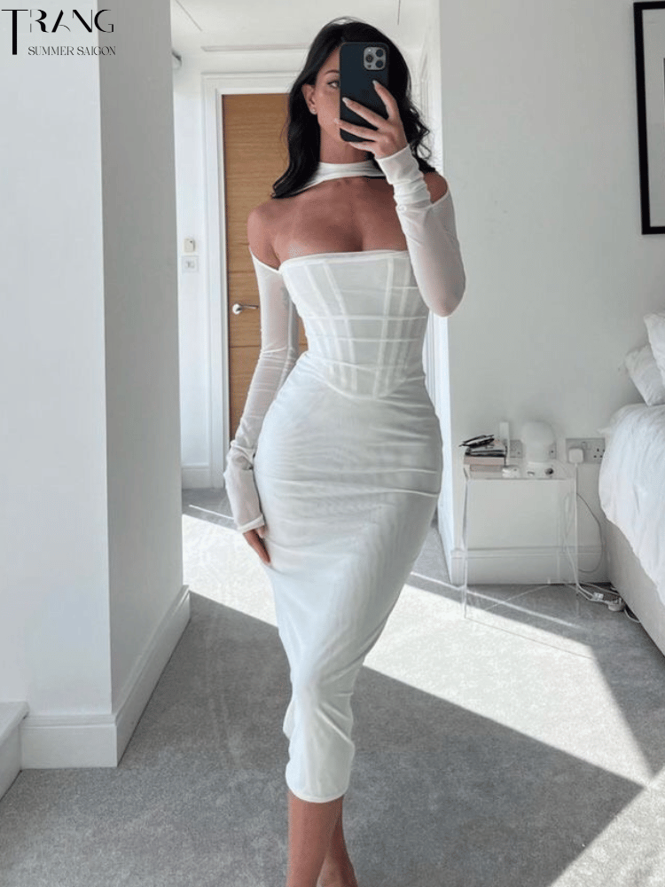 ĐẦM BODY LƯỚI DÁNG DÀI CUT-OUT