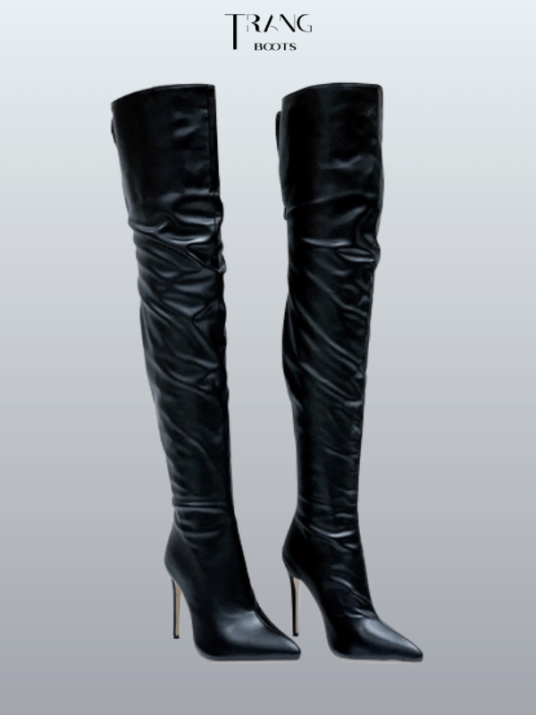 OVER KNEE BOOTS DA MỜ GÓT NHỌN KHÓA SAU