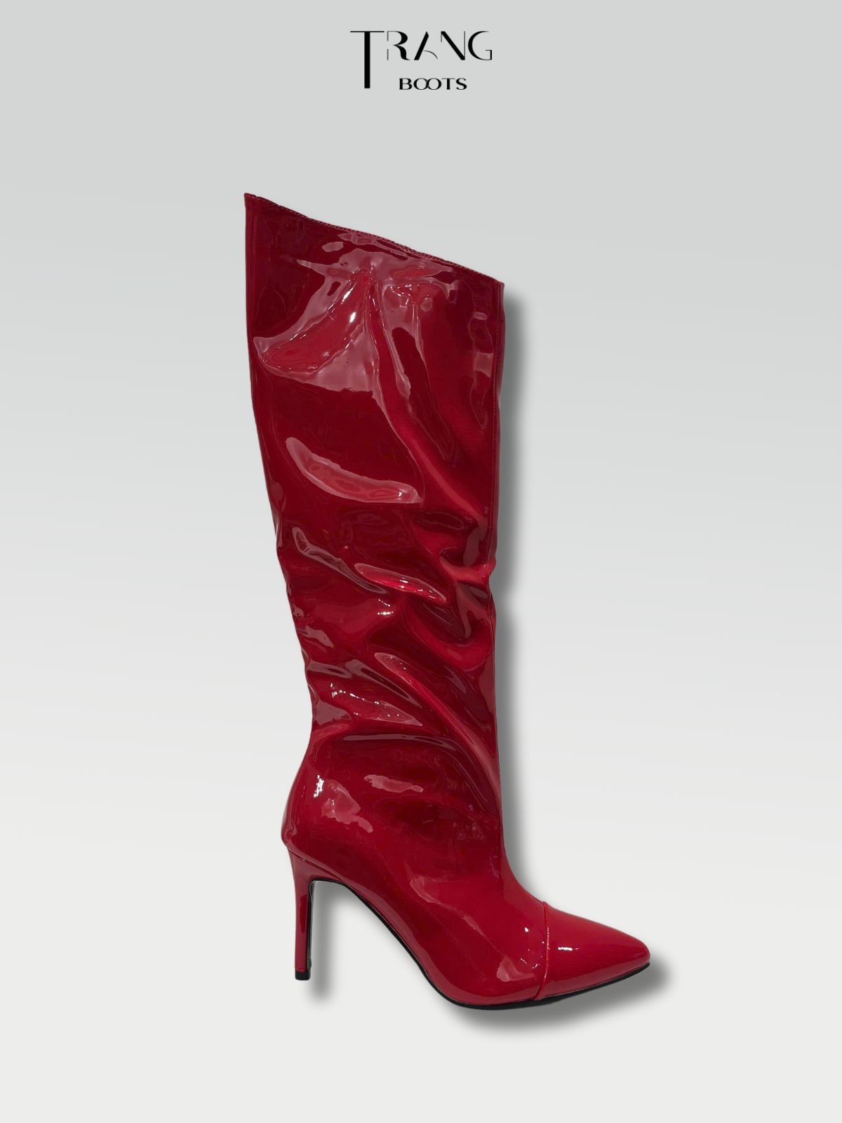 KNEE BOOTS DA BÓNG ỐNG ĐỨNG GÓT NHỌN MÀU TRẮNG