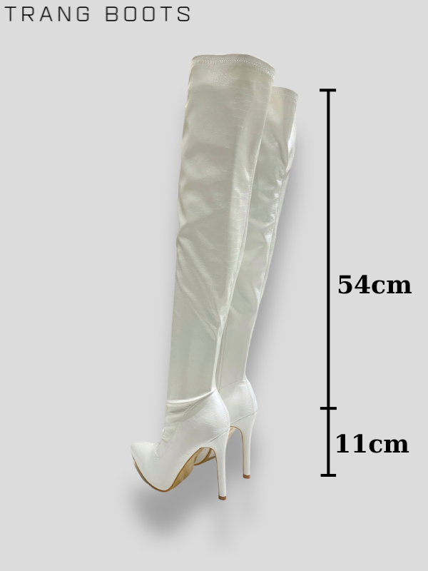OVERKNEE BOOTS DA BÓNG TRẮNG GÓT NHỌN