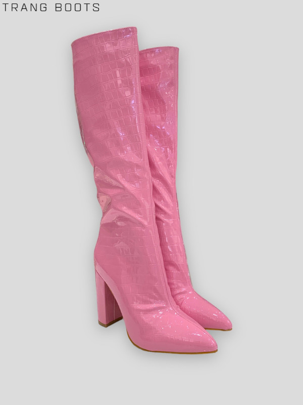 KNEE BOOTS DA BÓNG VÂN RẮN GÓT TRỤ