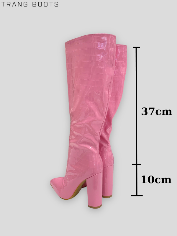 KNEE BOOTS DA BÓNG VÂN RẮN GÓT TRỤ