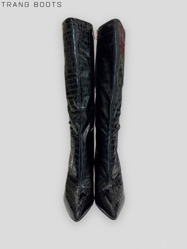 KNEE BOOTS DA BÓNG VÂN RẮN GÓT TRỤ