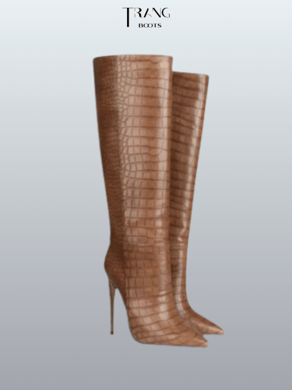 KNEE BOOTS MŨI NHỌN DA RẮN GÓT NHỌN