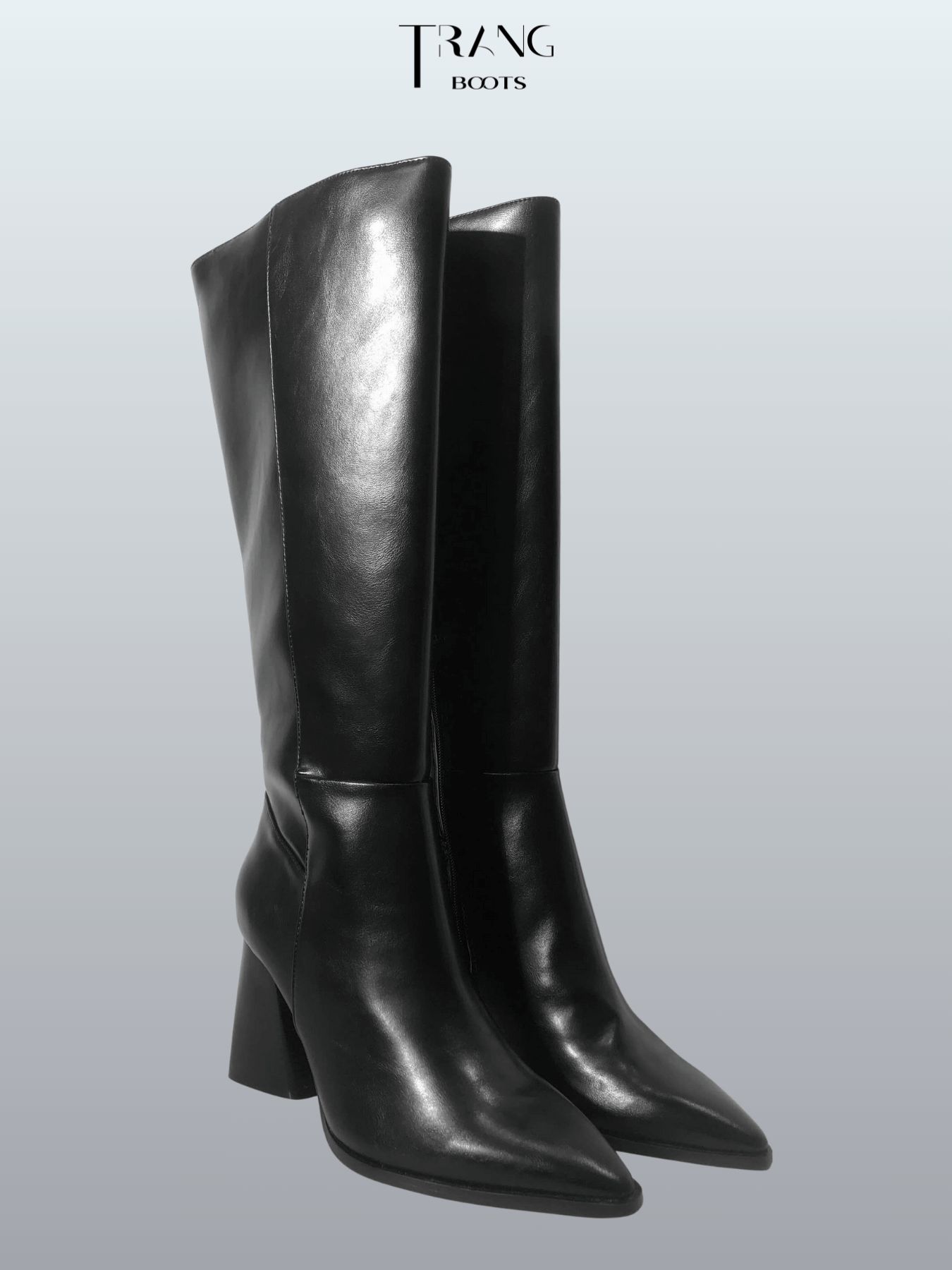 BOOTS GỐI DÁNG ỐNG ĐỨNG GÓT TRỤ THỜI TRANG CÓ KHÓA KÉO MÀU ĐEN STRADIVARIUS