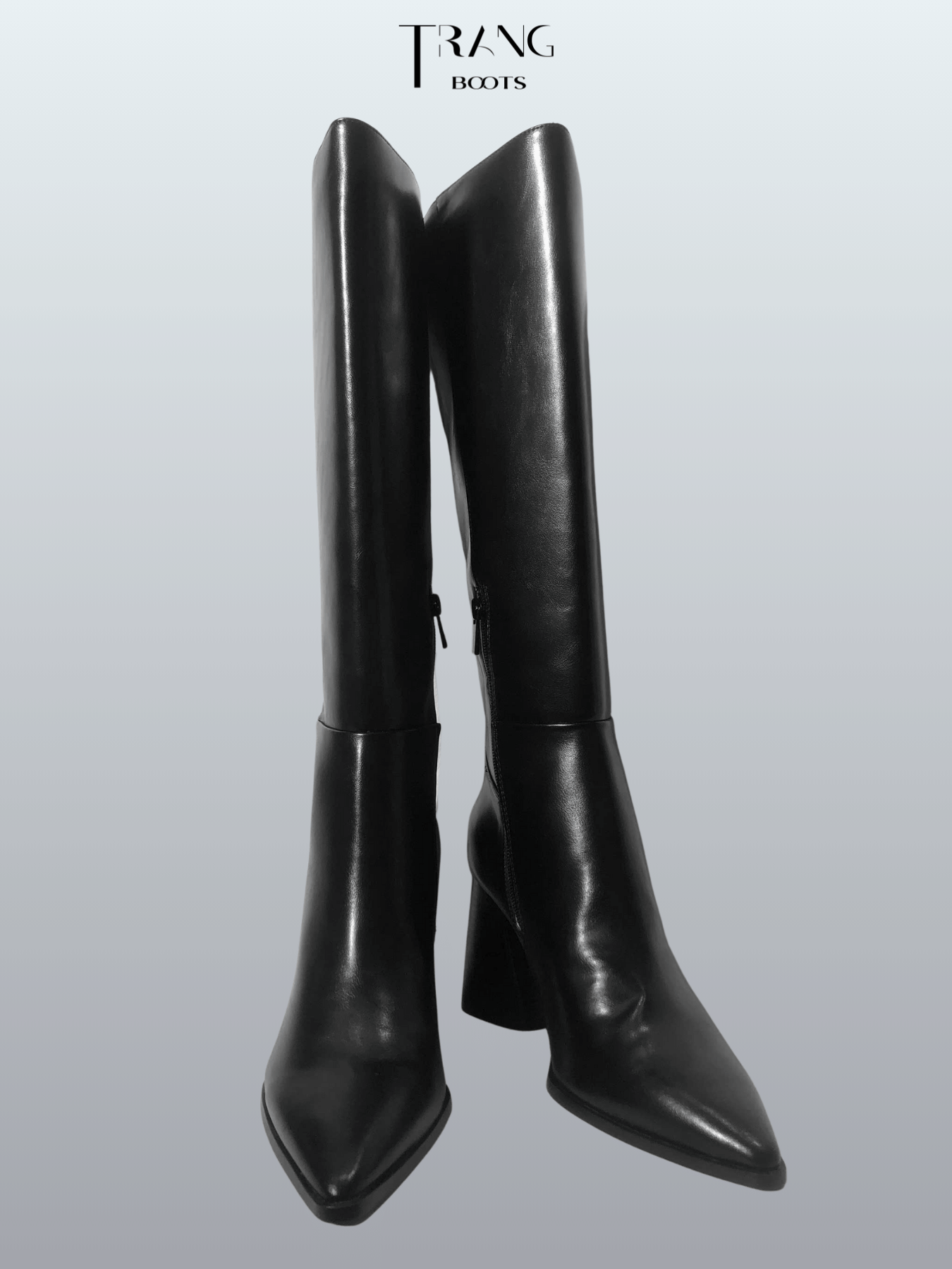 BOOTS GỐI DÁNG ỐNG ĐỨNG GÓT TRỤ THỜI TRANG CÓ KHÓA KÉO MÀU ĐEN STRADIVARIUS