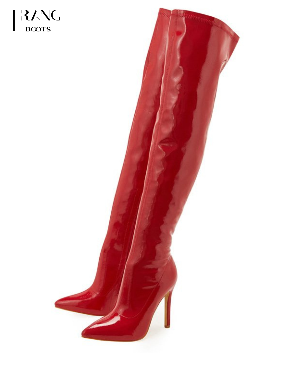 OVER KNEE BOOTS DA BÓNG MŨI NHỌN GÓT NHỌN ĐỎ