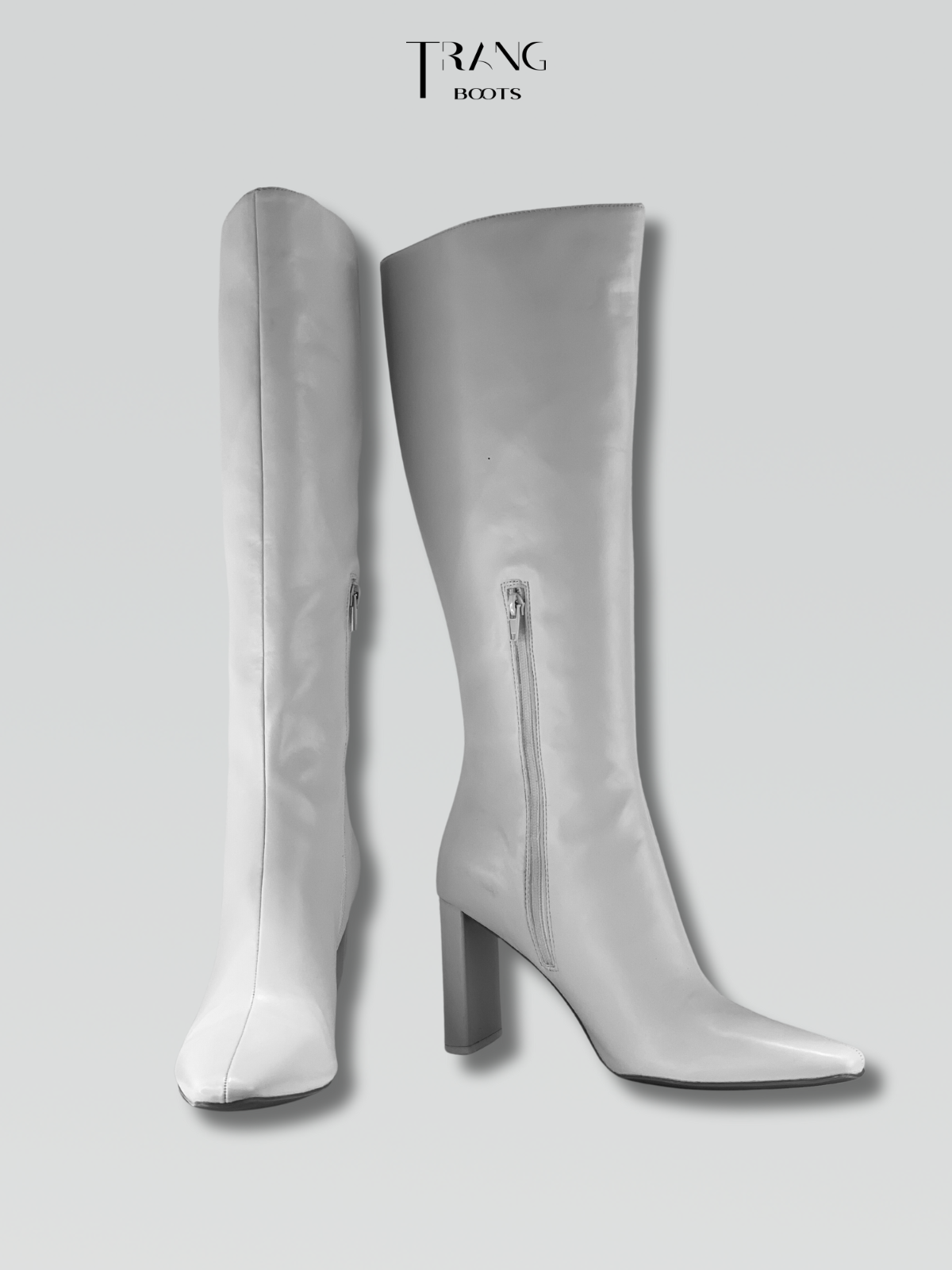 LEATHER KNEE BOOTS WHITE - BOOTS GỐI DA MỜ MÀU TRẮNG GÓT TRỤ