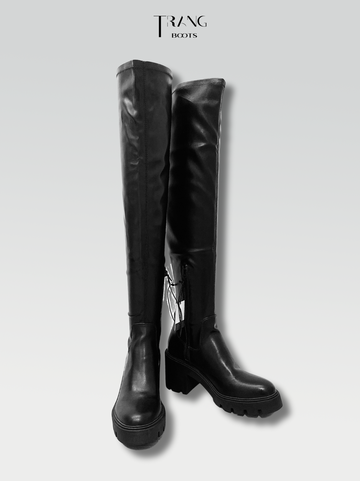 LEATHER OVER KNEE BOOTS - BOOTS QUA GỐI DA MỜ MÀU ĐEN