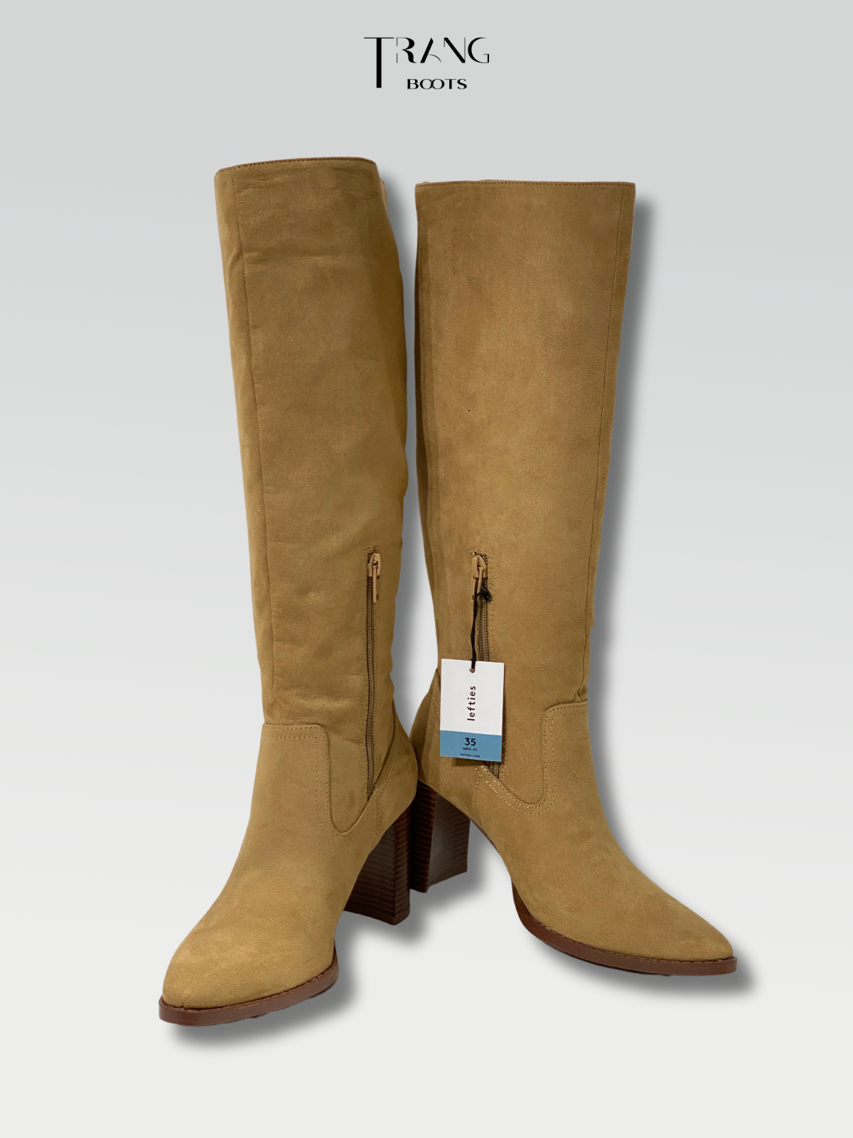 KNEE BOOTS SUEDE NUDE - BOOTS GỐI DA LỘN GÓT TRỤ MÀU BE