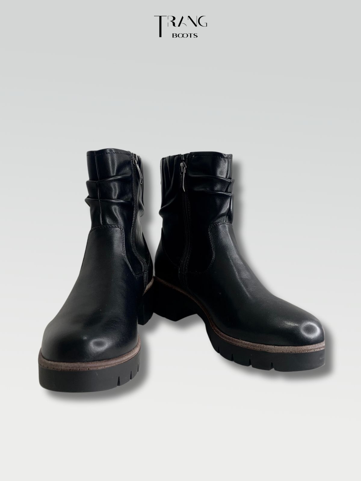 TAMARIS WOMEN'S ANKLE BOOTS BOOTS BLACK - ANKLE BOOTS DA THẬT MÀU ĐEN BÓNG MỜ