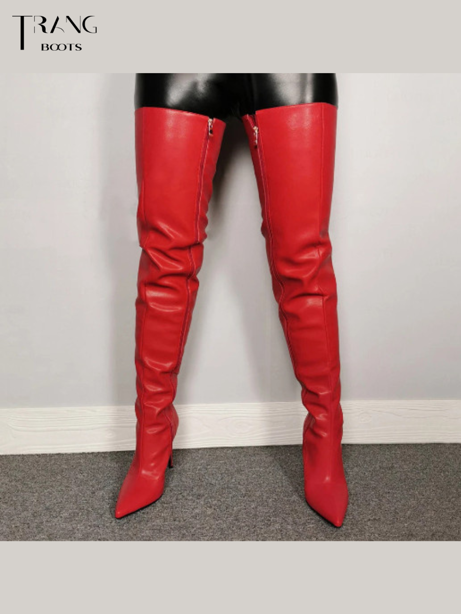 OVER KNEE BOOTS GÓT NHỌN MŨI NHỌN ĐỎ