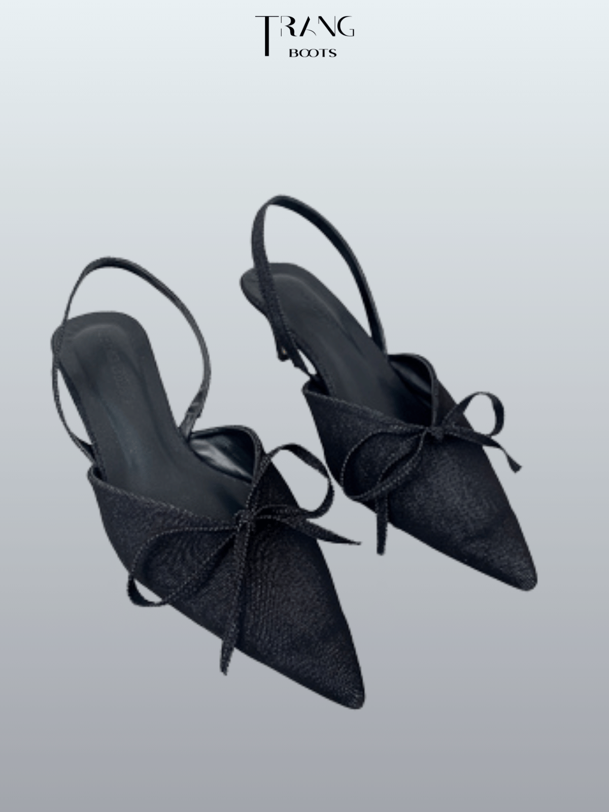 GIÀY SANDAL NỮ MŨI NHỌN ĐÍNH NƠ BOW DENIM ĐEN