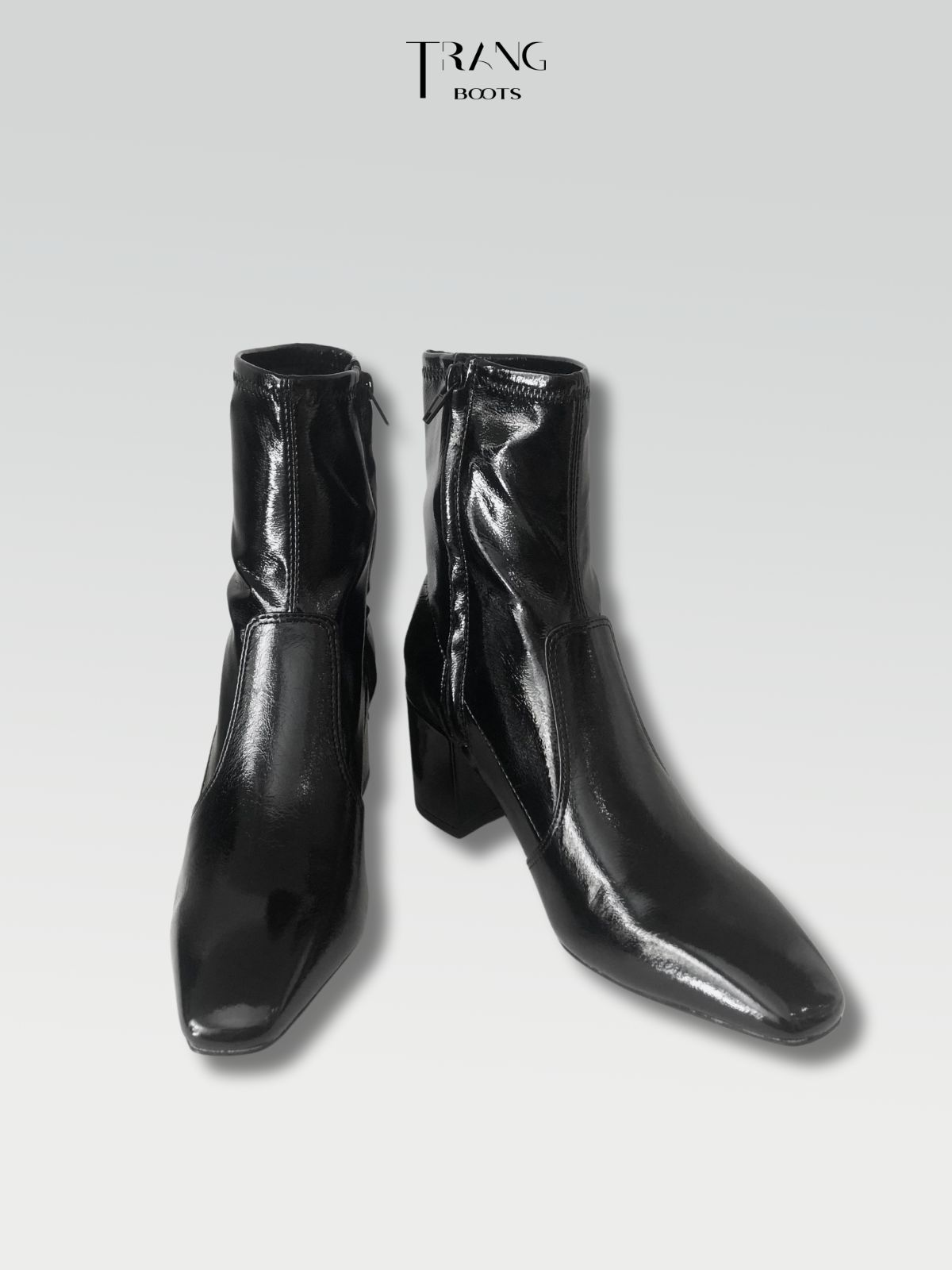 ANKLE BOOTS GLOSS LEATHER HIGH HEELS - BOOTS GIẢ DA BÓNG CỔ NGẮN CAO GÓT