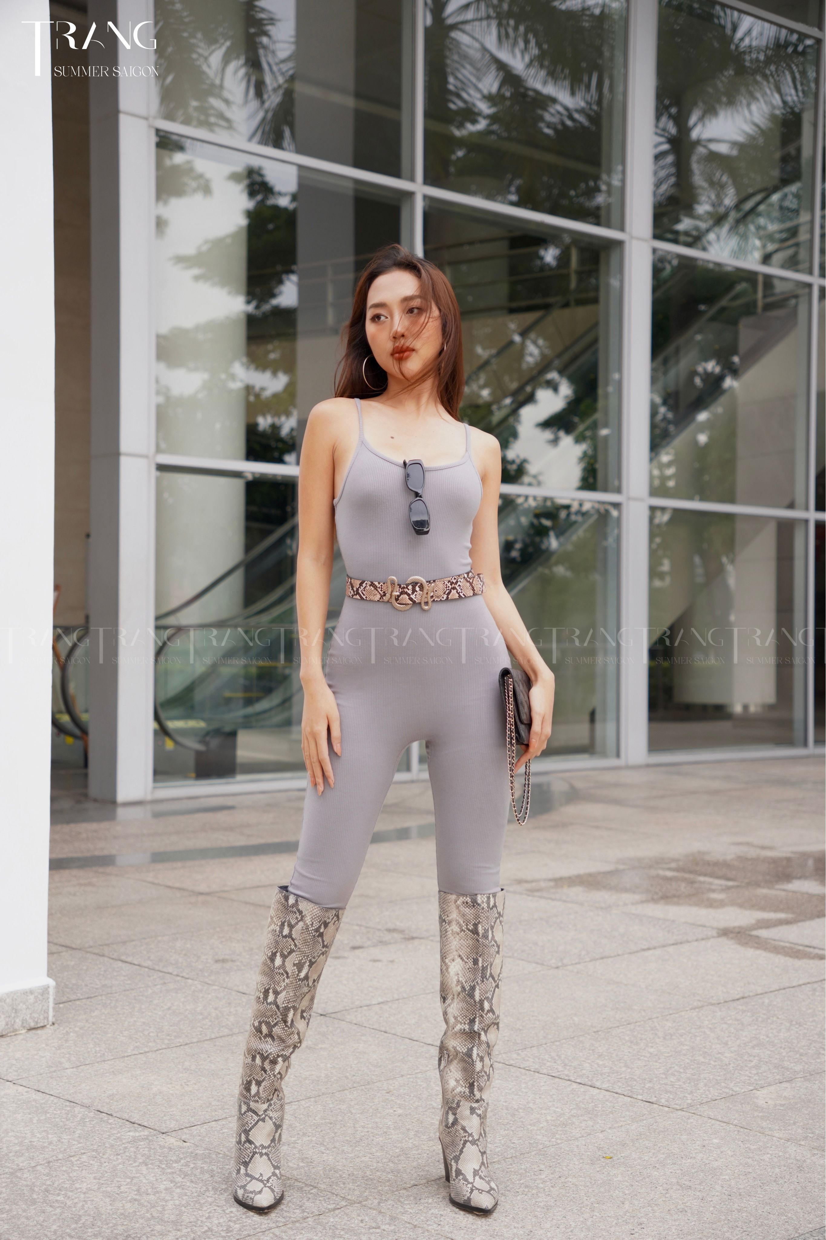 KNEE BOOTS MŨI NHỌN DA VÂN RẮN DA THẬT GÓT TÙ