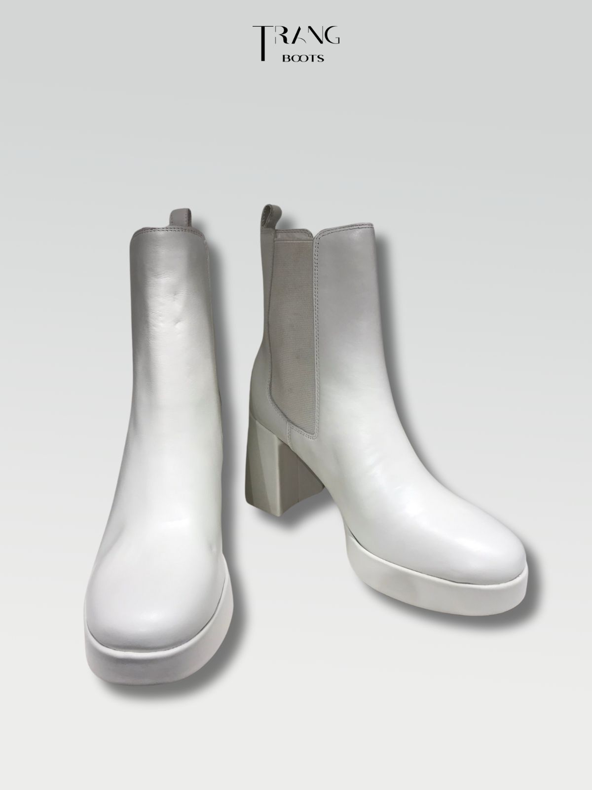 LEATHER CHELSEA BOOTS WHITE - CHELSEA BOOTS DA MỜ GÓT TRỤ MÀU TRẮNG