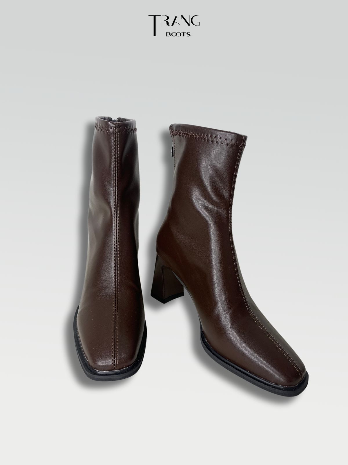 LEATHER ANKLE BOOTS BROWN - ANKLE BOOTS MŨI VUÔNG DA MỜ MÀU NÂU