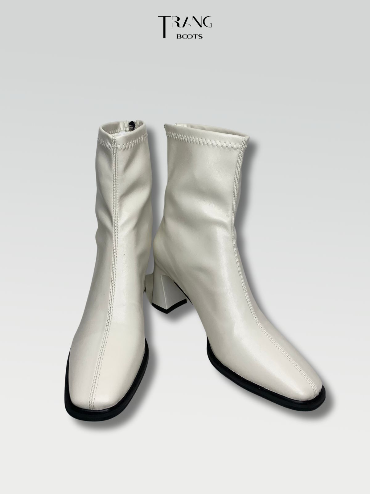 LEATHER ANKLE BOOTS WHITE - ANKLE BOOTS MŨI VUÔNG DA MỜ MÀU TRẮNG