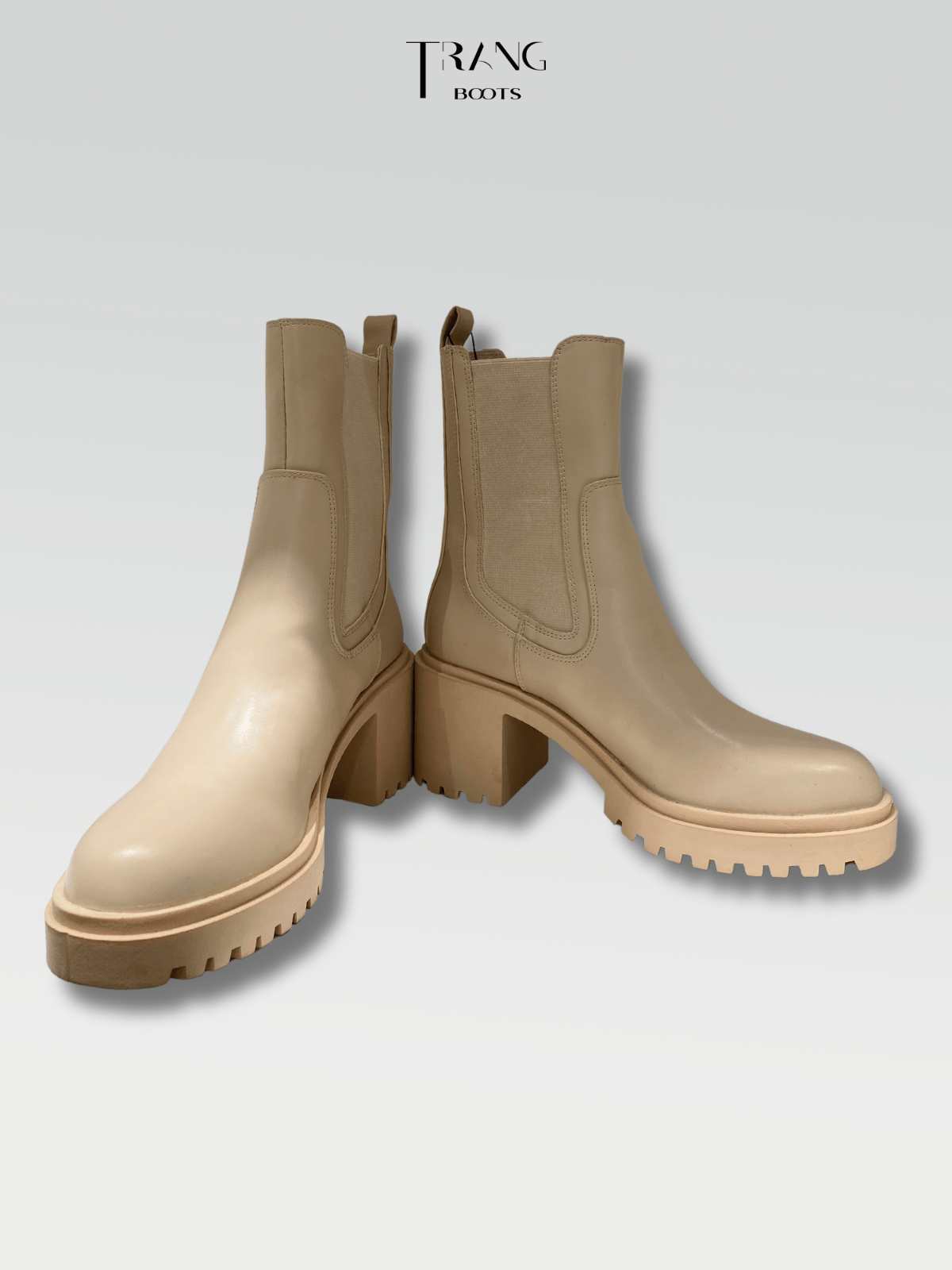 LEATHER CHELSEA BOOTS NUDE - CHELSEA BOOTS DA MỜ GÓT TRỤ MÀU BE