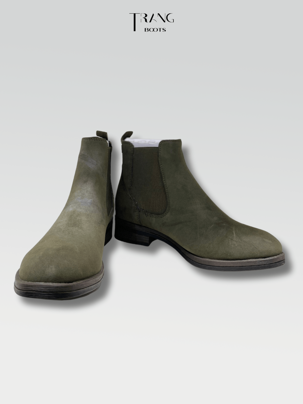 TAMARIS LEATHER ANKLE BOOTS MOSS - ANKLE BOOTS DA LỘN MÀU RÊU