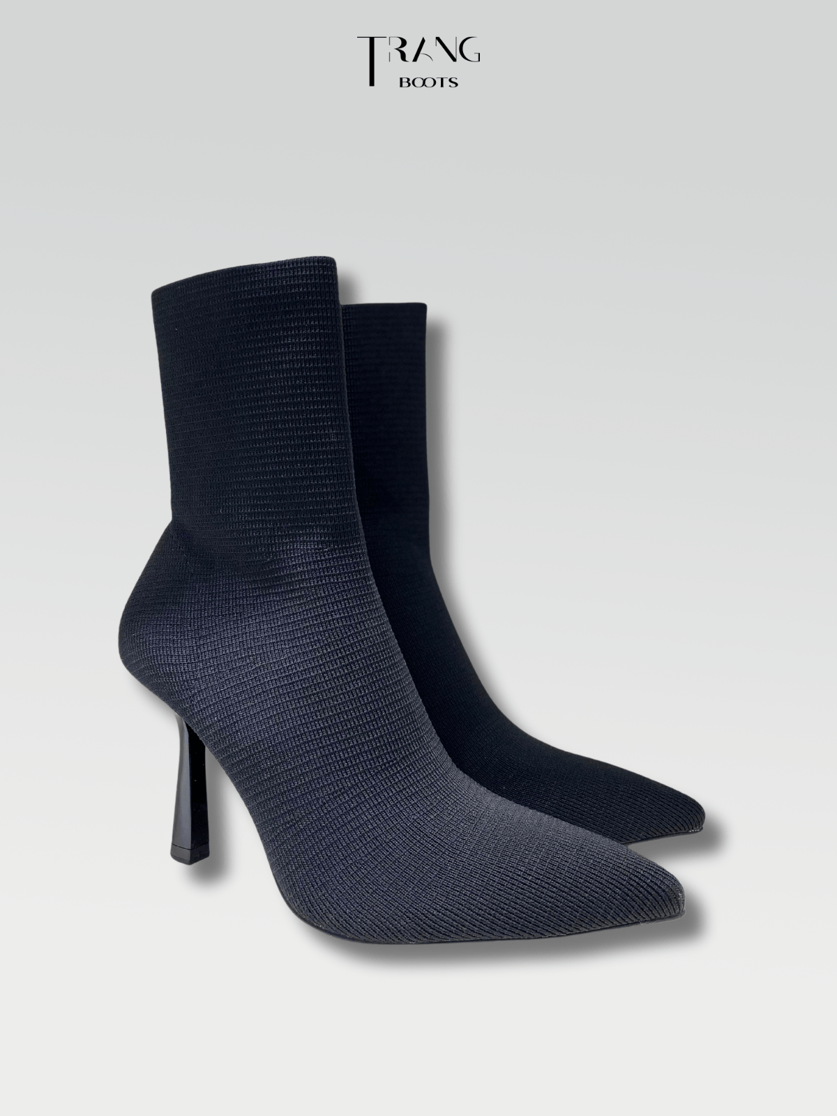 SOCK BOOTS WOOL HIGH HEELS BOOTS BLACK - SOCK BOOTS THUN LEN MŨI NHỌN BLACK