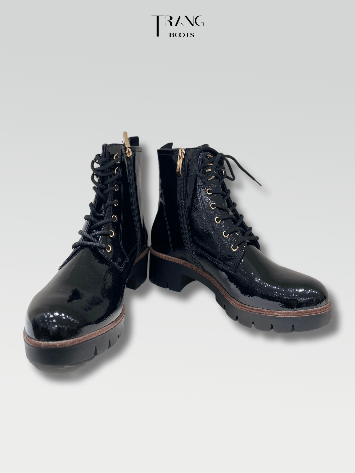 GLOSSY LEATHER COMBAT BOOTS BLACK - COMBAT BOOTS DA BÓNG GÓT TRỤ MÀU ĐEN