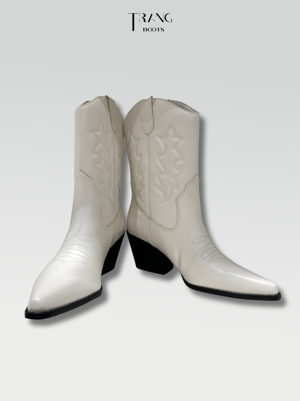 LEATHER COWBOY BOOTS WHITE - BOOTS CAO BỒI DA MỜ MÀU TRẮNG