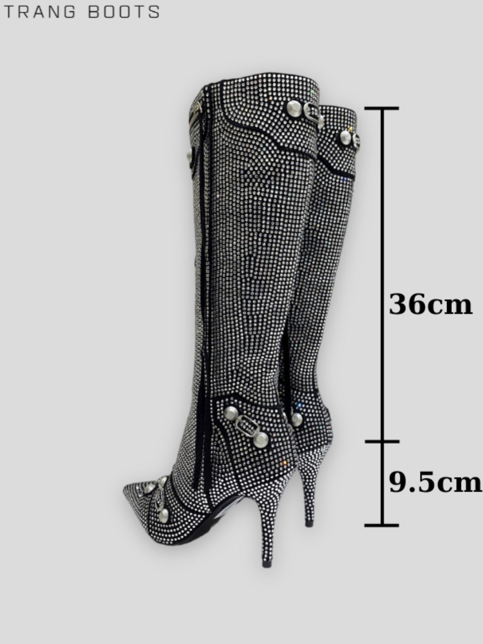 KNEE BOOTS MŨI NHỌN BLING ĐÍNH ĐÁ MÀU ĐEN