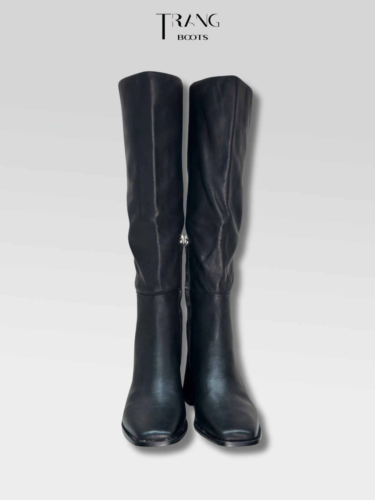 LEATHER KNEE BOOTS SAM ELDERMEN - KNEE BOOTS DA THẬT GÓT TRỤ MÀU ĐEN