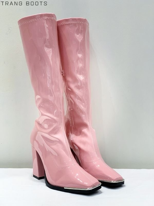 KNEE BOOTS MŨI VUÔNG DA BÓNG GÓT TRỤ