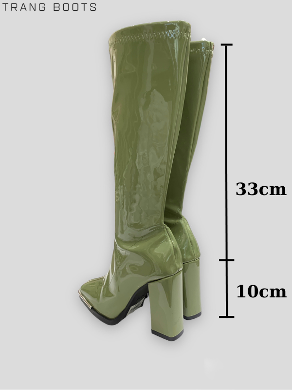 KNEE BOOTS MŨI VUÔNG DA BÓNG GÓT TRỤ