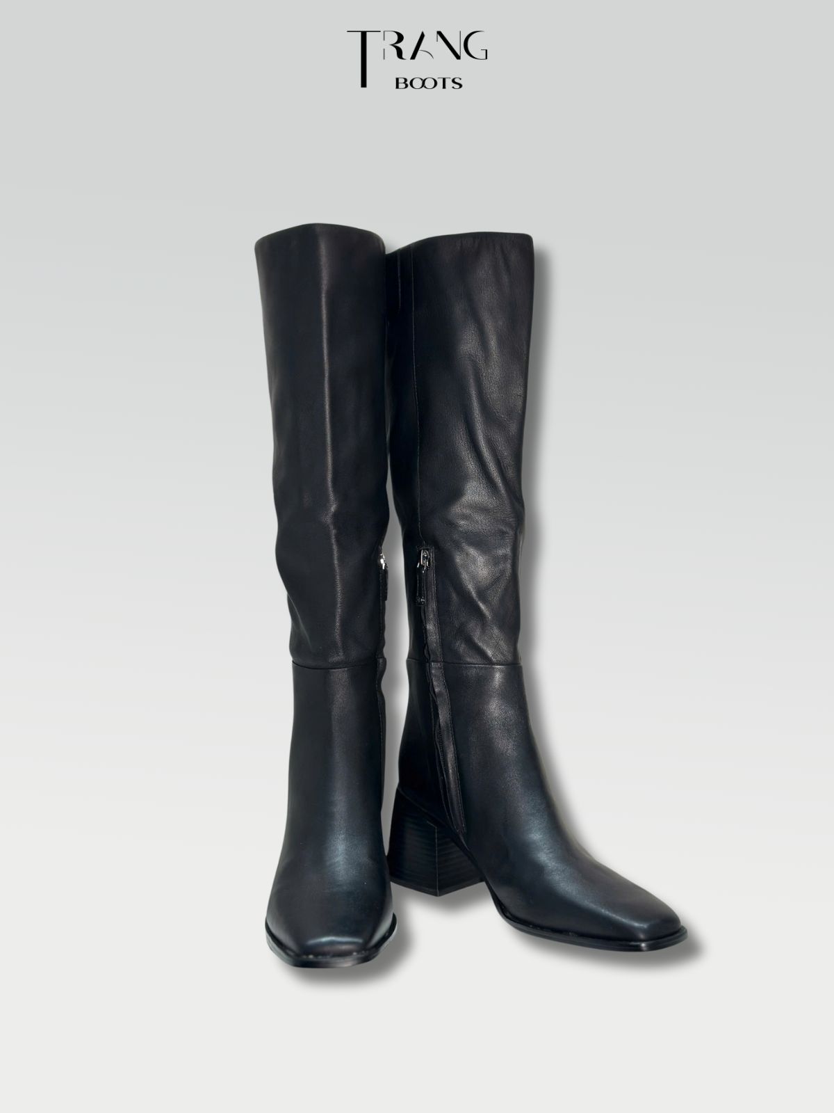 LEATHER KNEE BOOTS SAM ELDERMEN - KNEE BOOTS DA THẬT GÓT TRỤ MÀU ĐEN