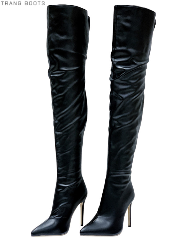 OVER KNEE BOOTS DA MỜ GÓT NHỌN KHÓA SAU