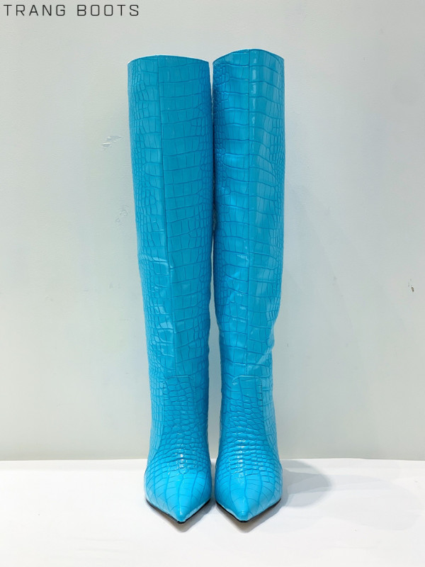 KNEE BOOTS MŨI NHỌN DA RẮN GÓT NHỌN