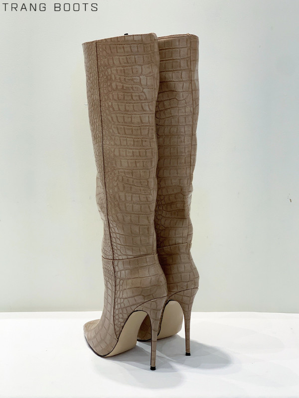 KNEE BOOTS MŨI NHỌN DA RẮN GÓT NHỌN