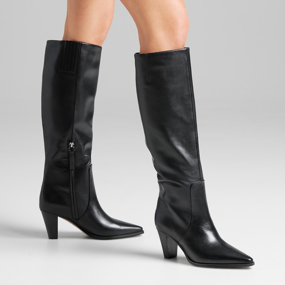 FRANCO SARTO JAYCEN KNEE HIGH BOOTS - BLACK - BOOTS GỐI MŨI NHỌN DA THẬT
